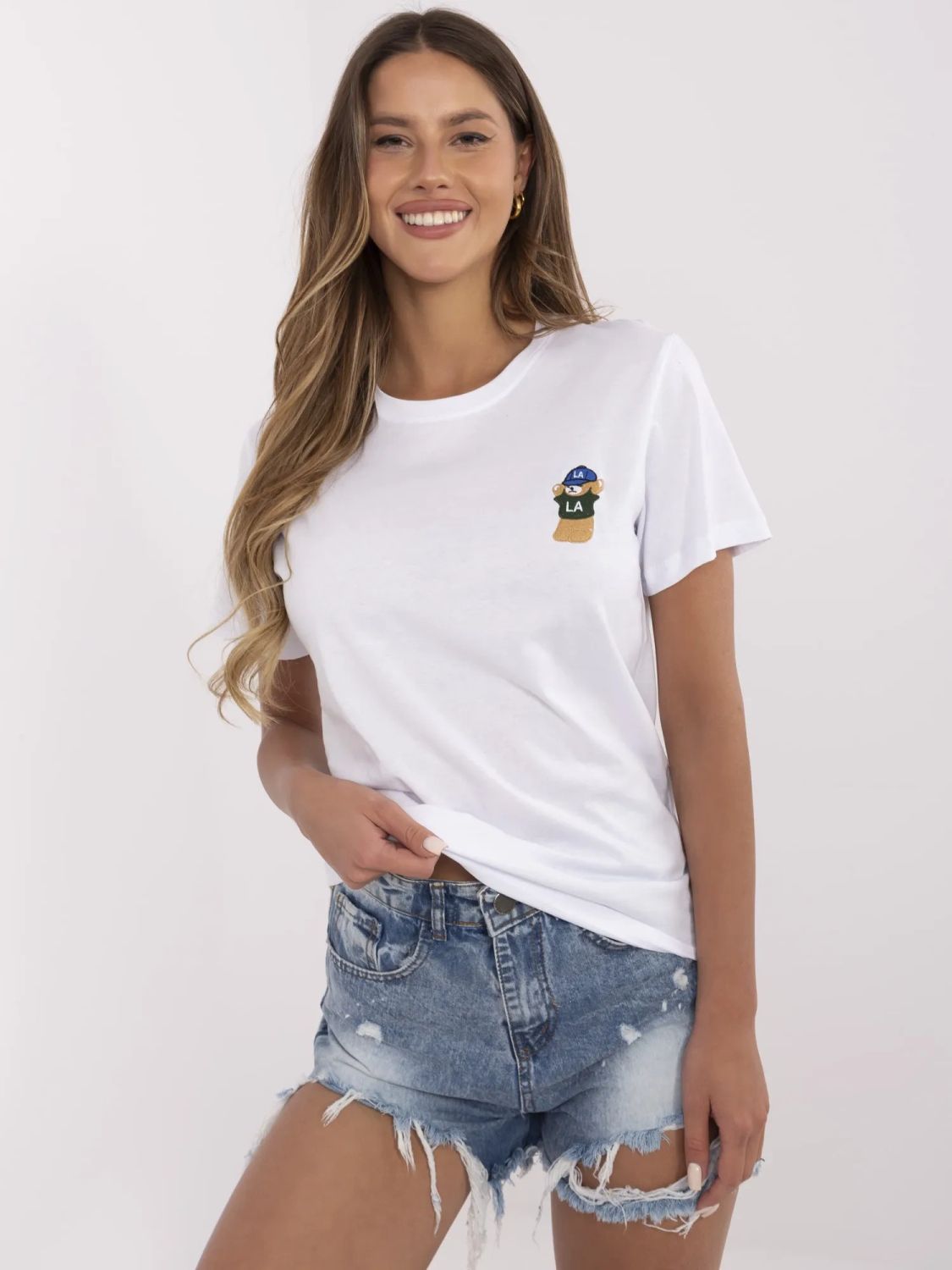 Tricou alb cu mânecă scurtă și broderie