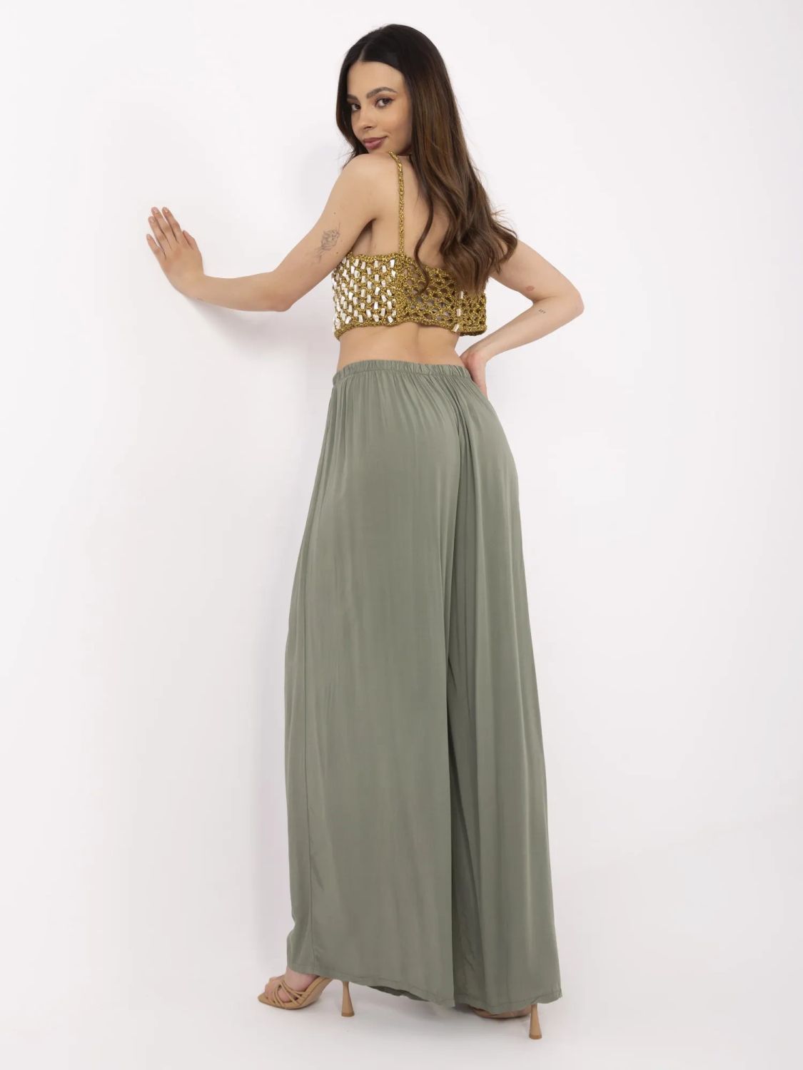 Pantaloni khaki stilati cu talie înaltă