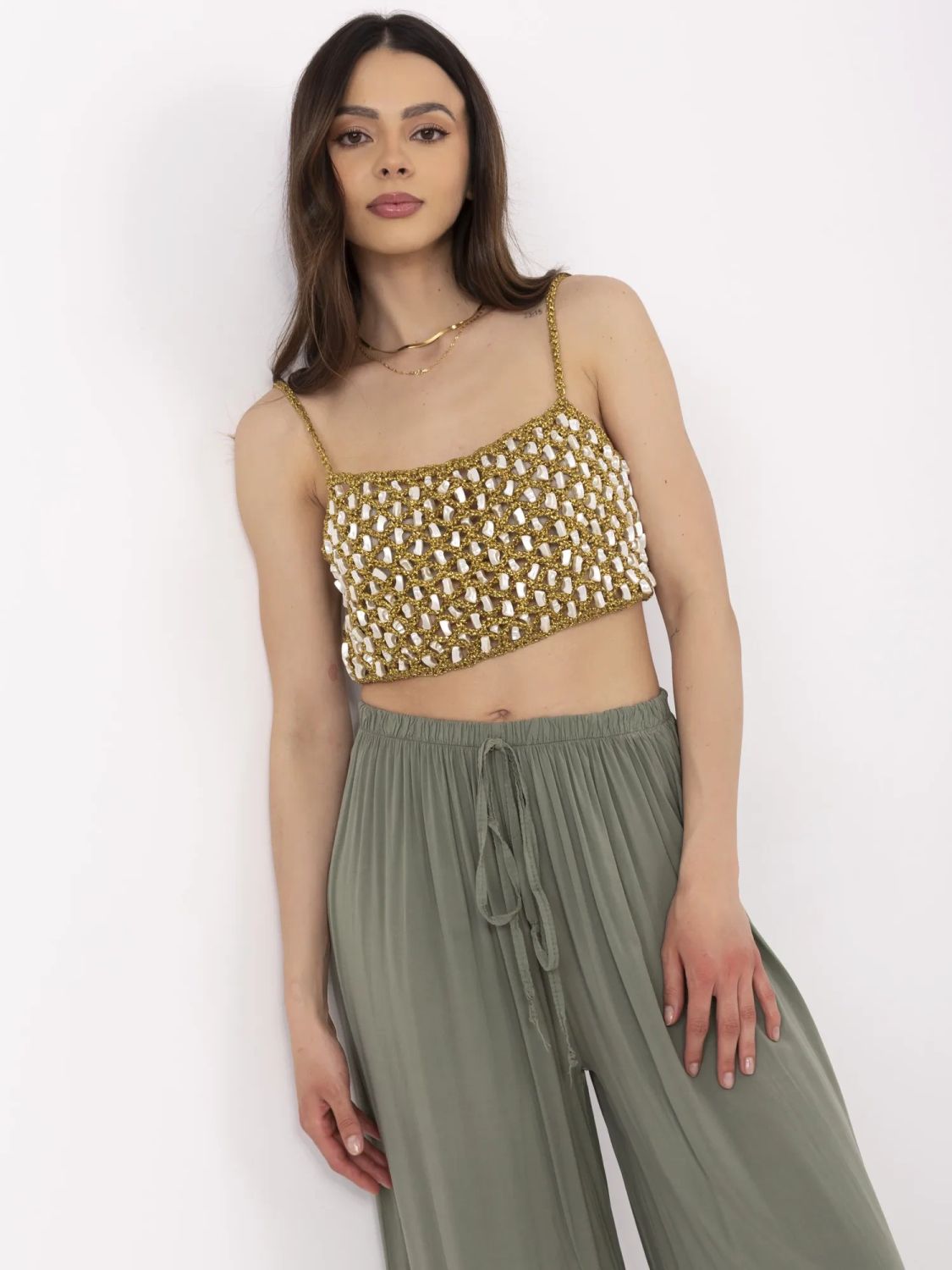 Pantaloni khaki stilati cu talie înaltă