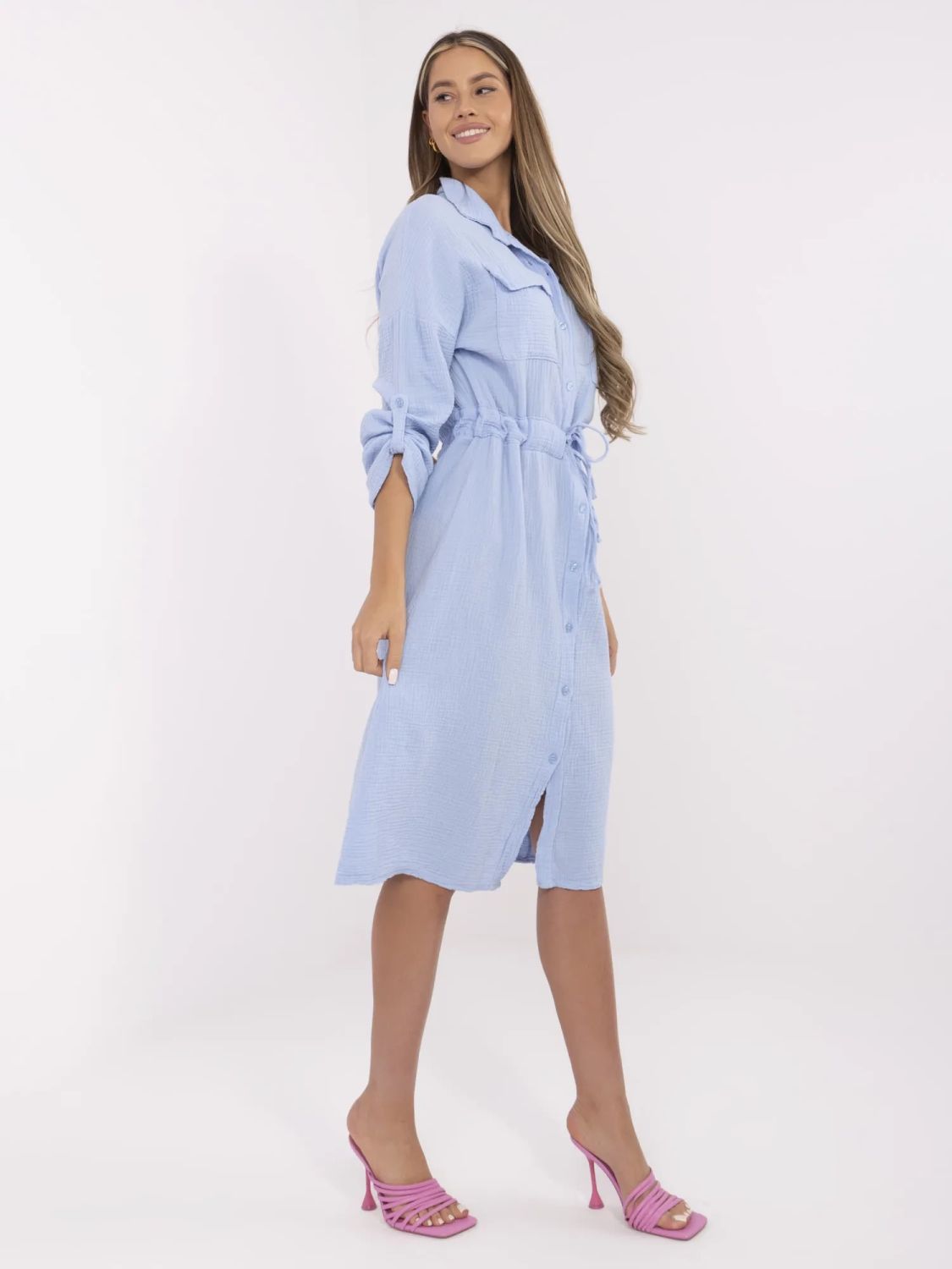 Rochie de vară cămașă în albastru deschis