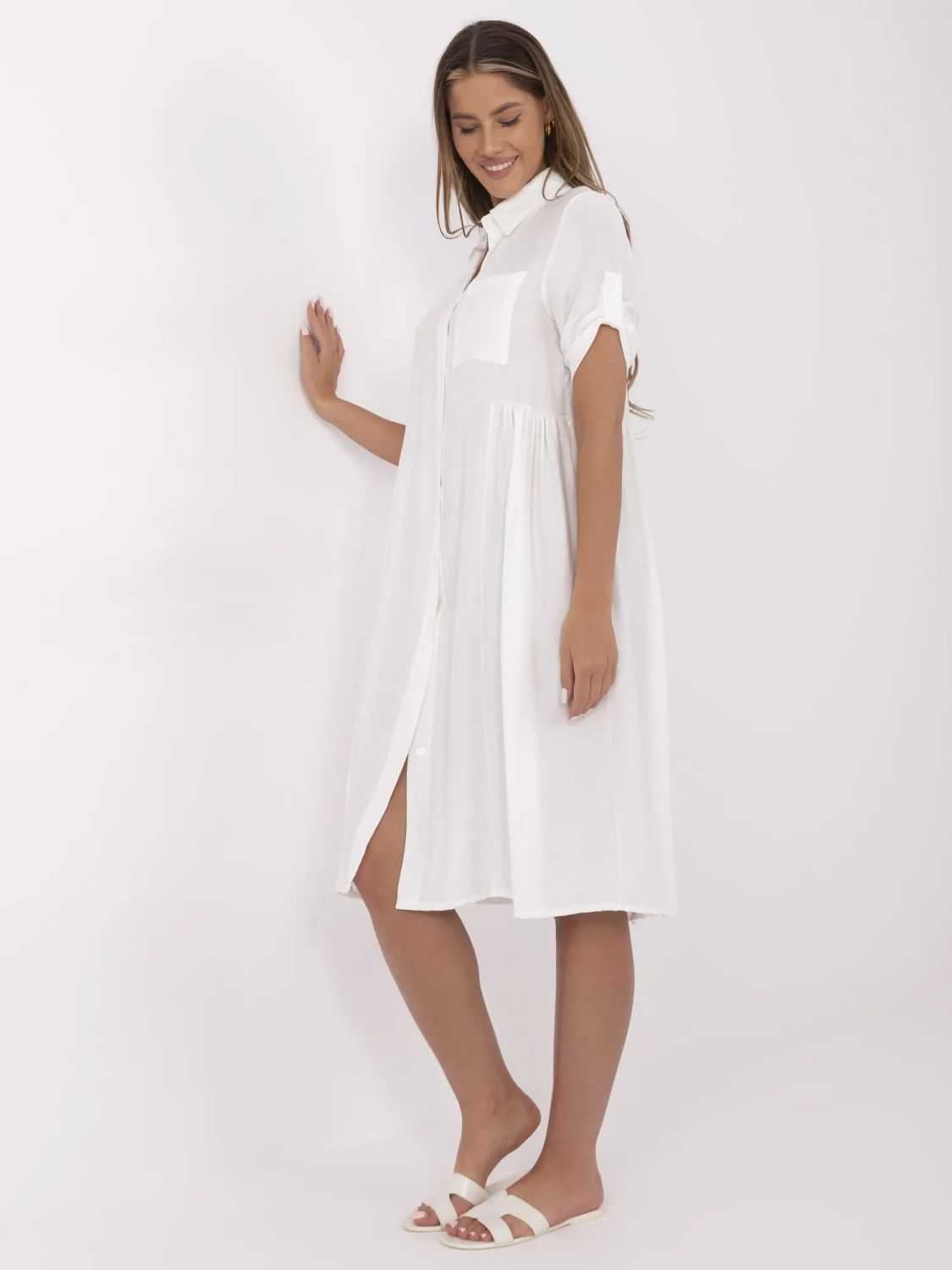 Rochie elegantă evazată în ecru