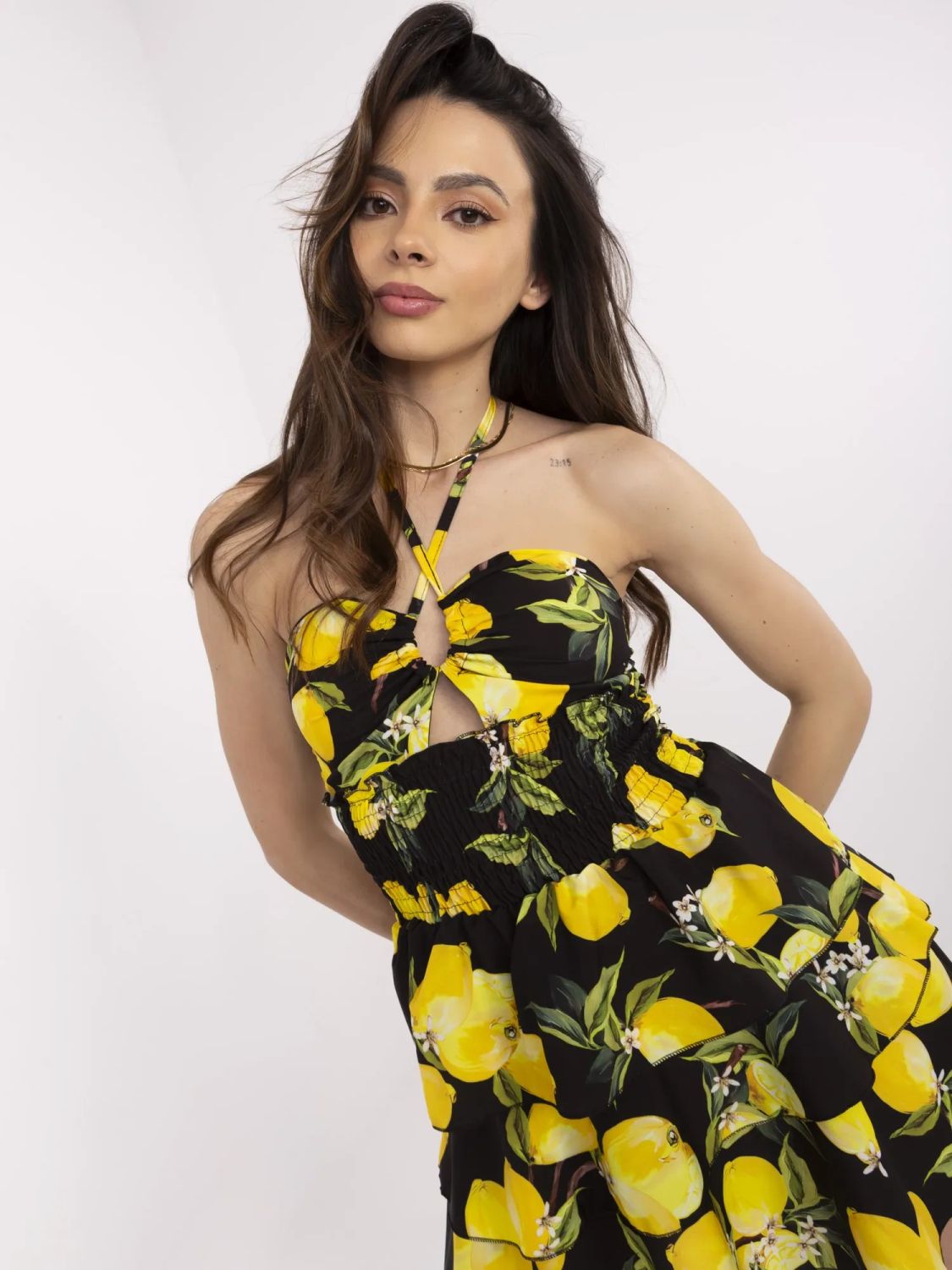 Rochie neagră de vară cu imprimeu