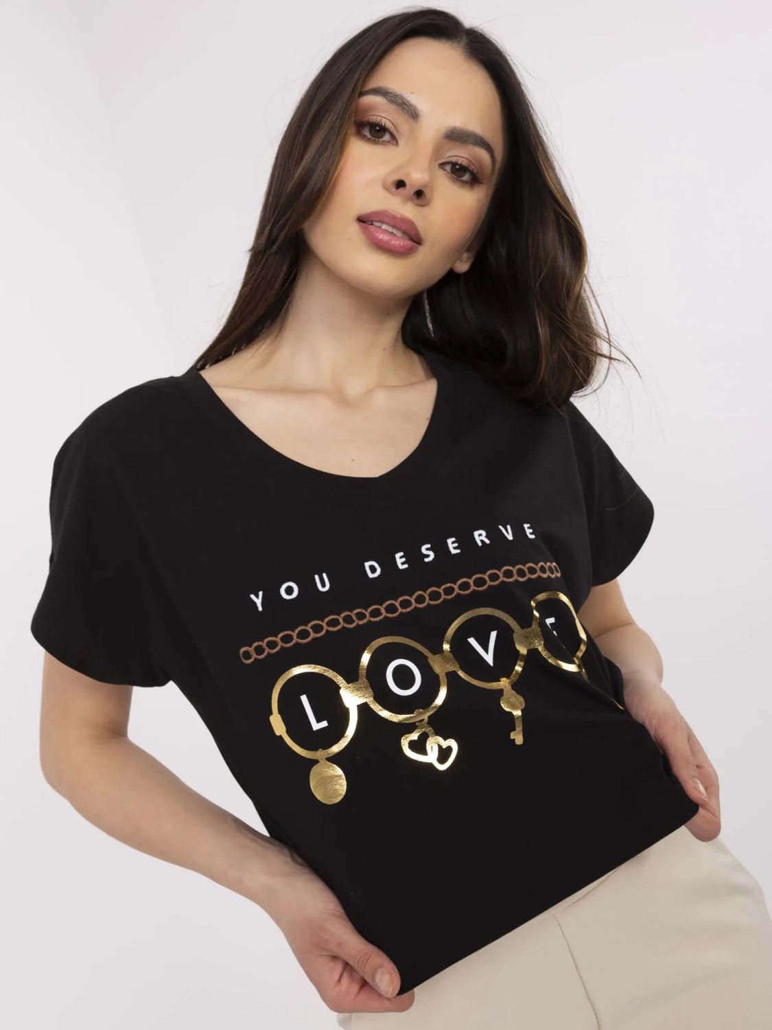 Tricou negru elegant cu mânecă scurtă