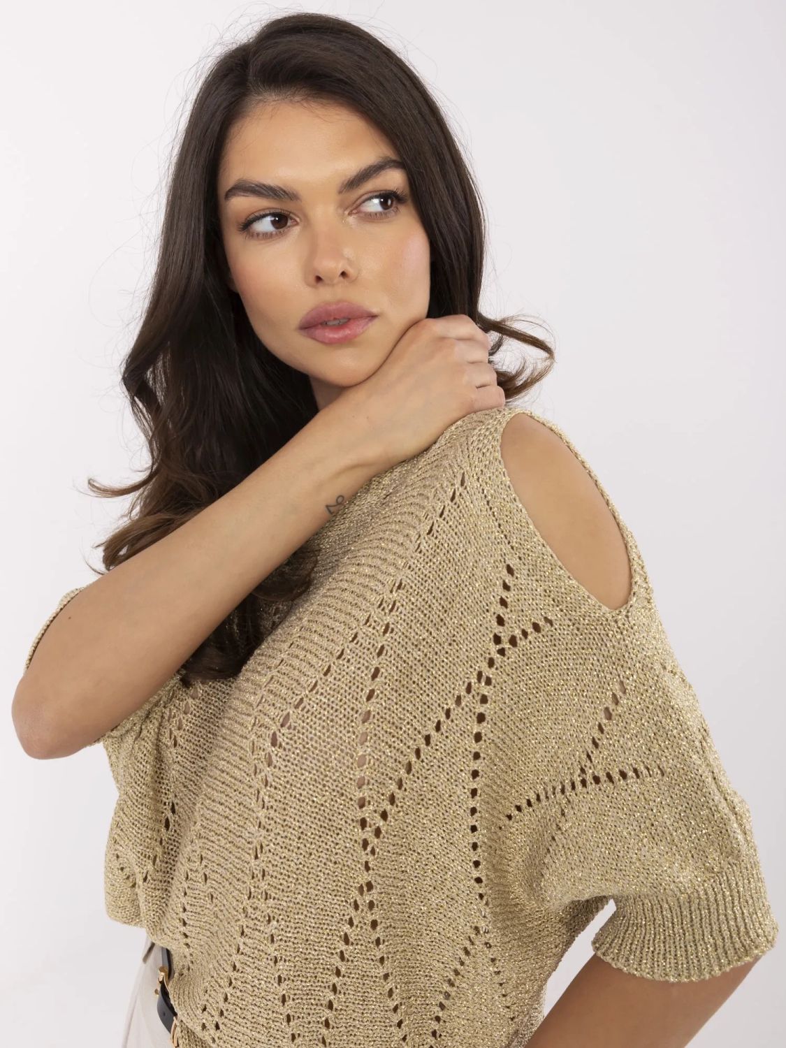 Pulover elegant auriu cu mâneci 3/4