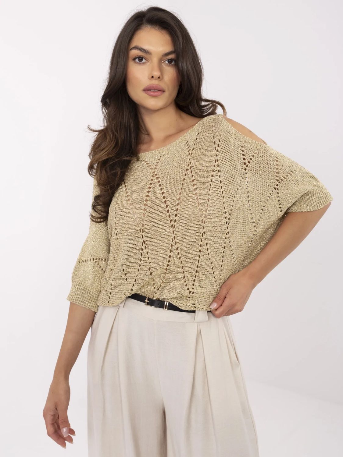 Pulover elegant auriu cu mâneci 3/4
