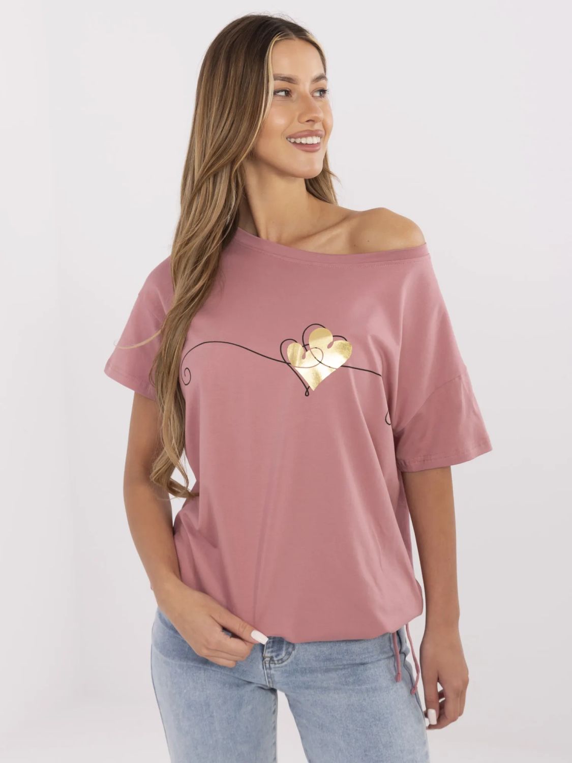 Tricou stilat cu mânecă scurtă în roz închis