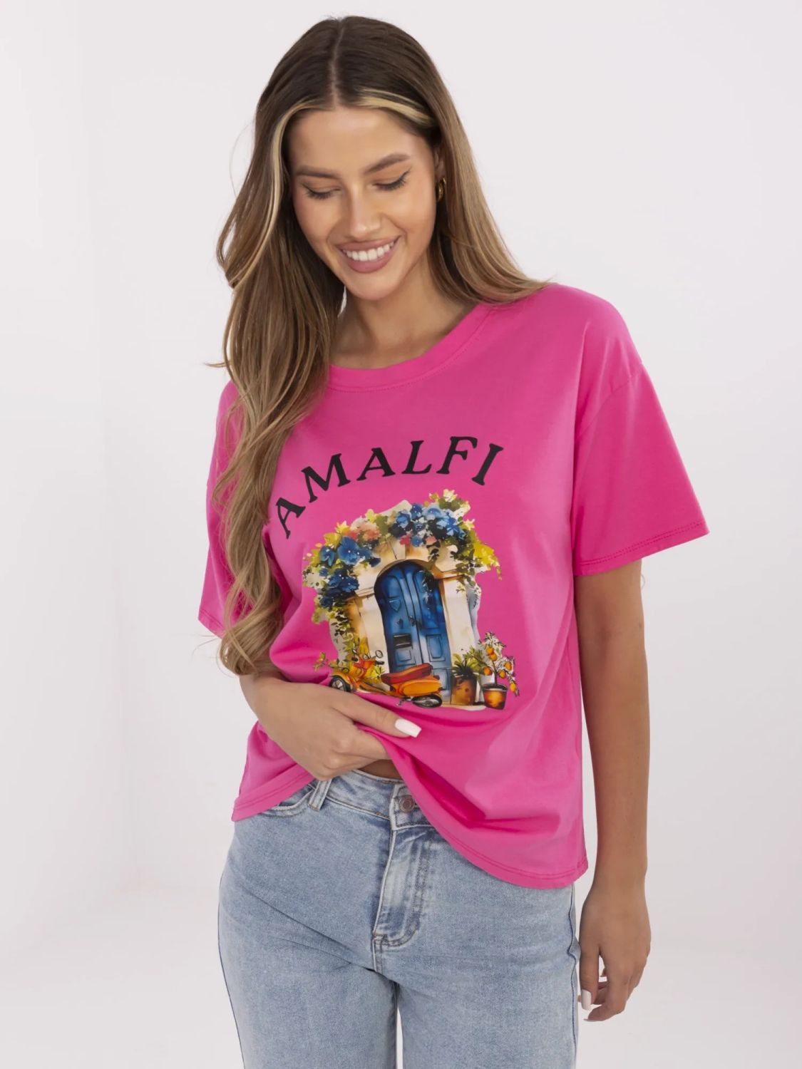 Tricou stilat cu mânecă scurtă în roz închis