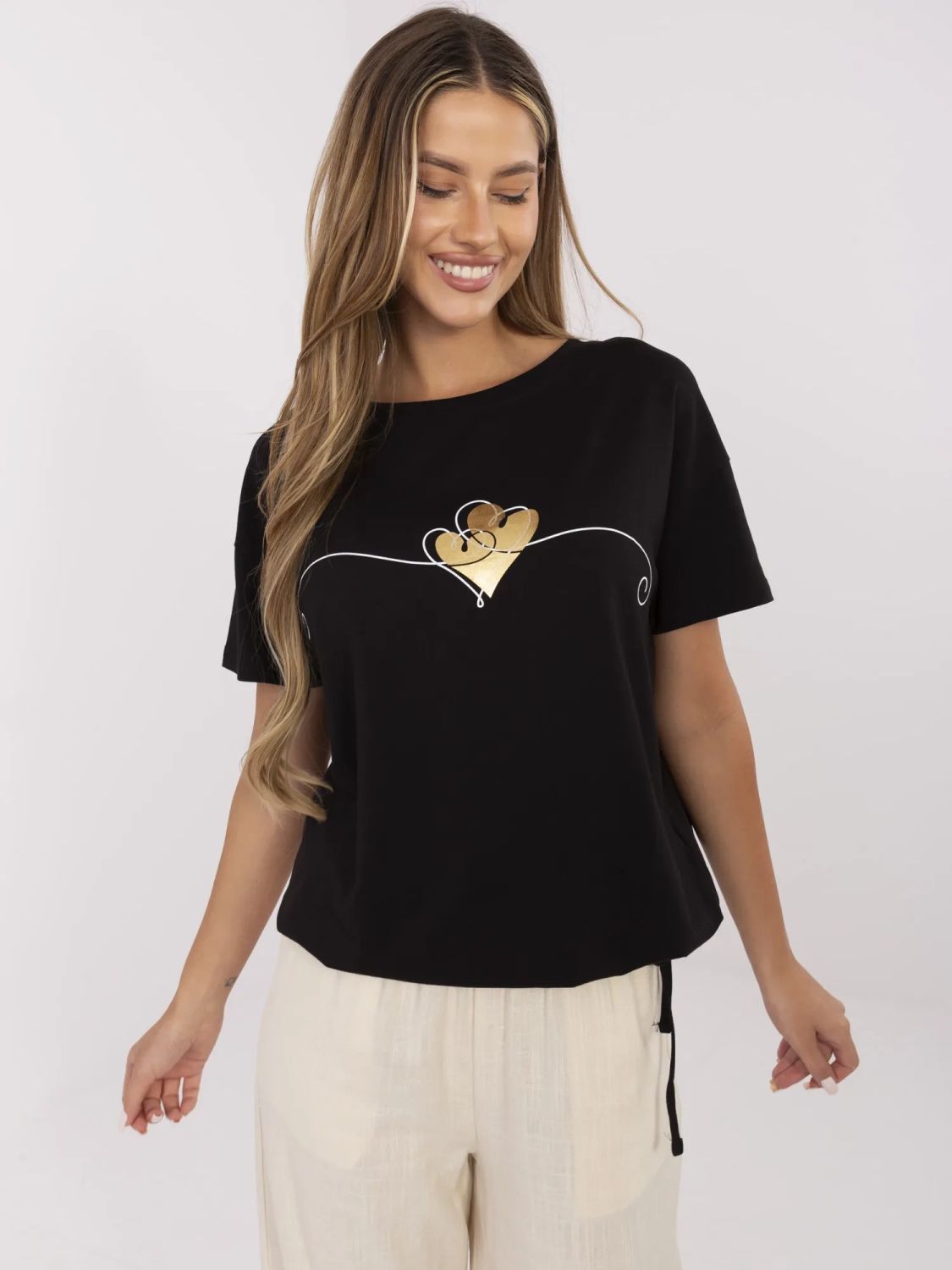 Tricou negru stilat cu mânecă scurtă