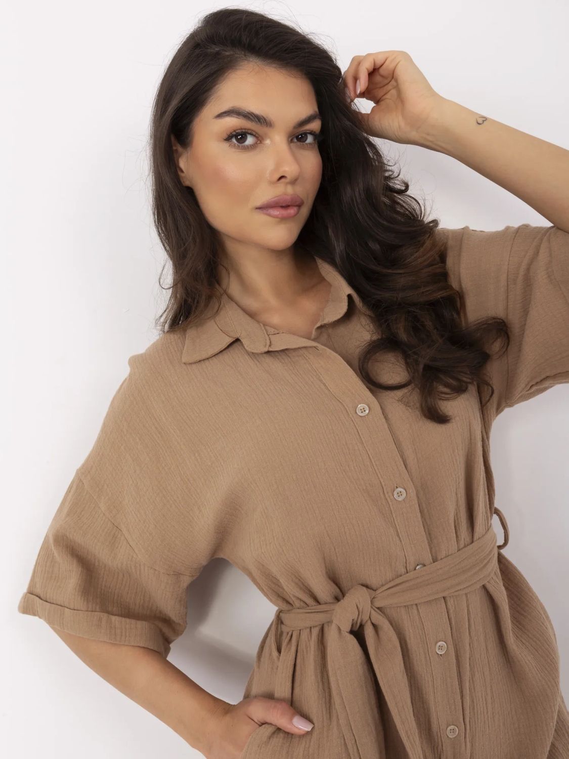 Salopetă de culoare camel