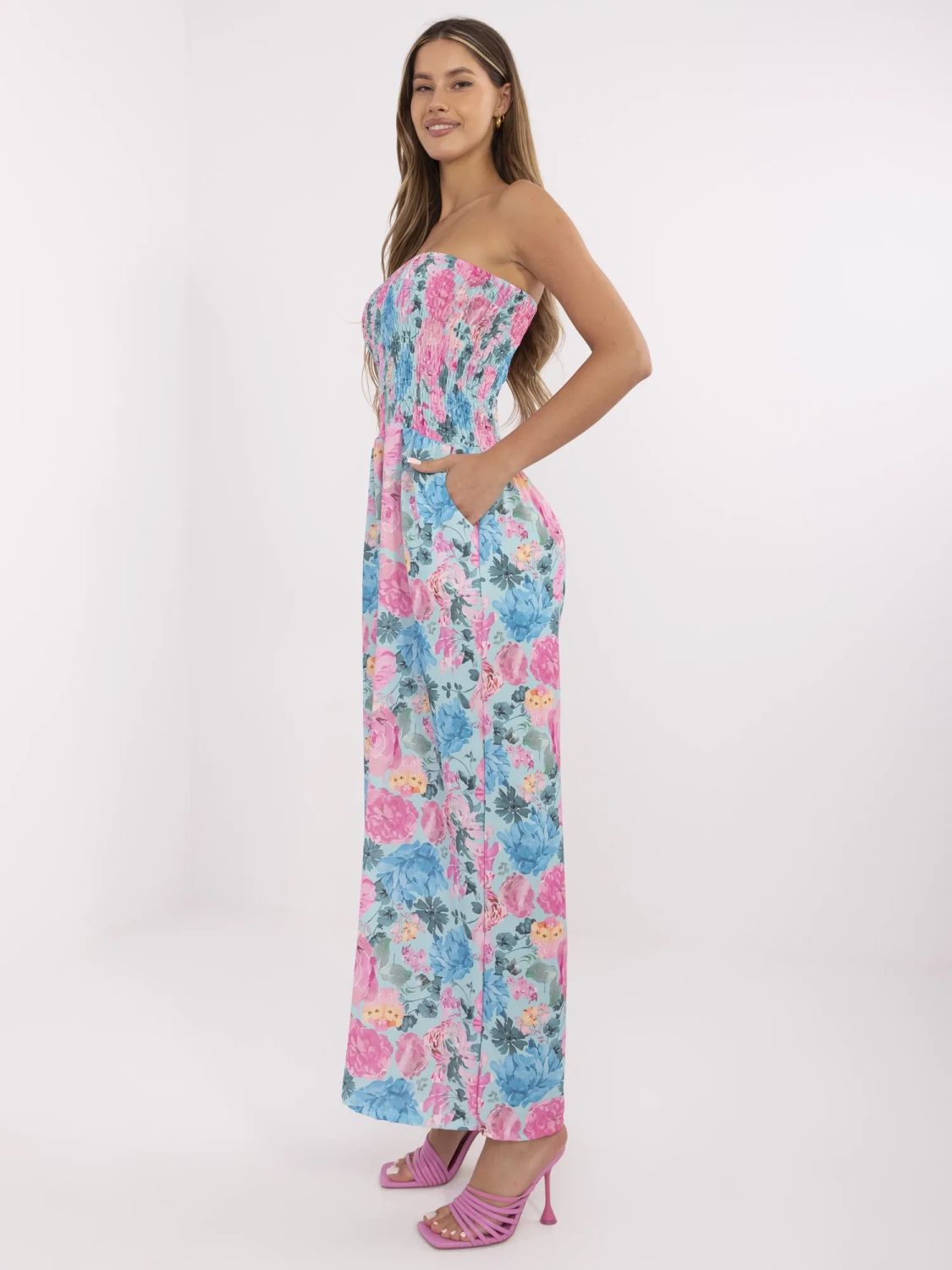 Salopetă florală în culoarea mentă