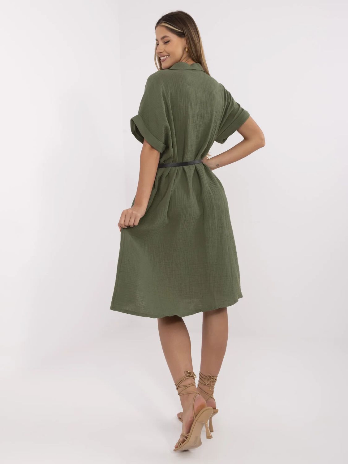 Rochie khaki simplă cu guler