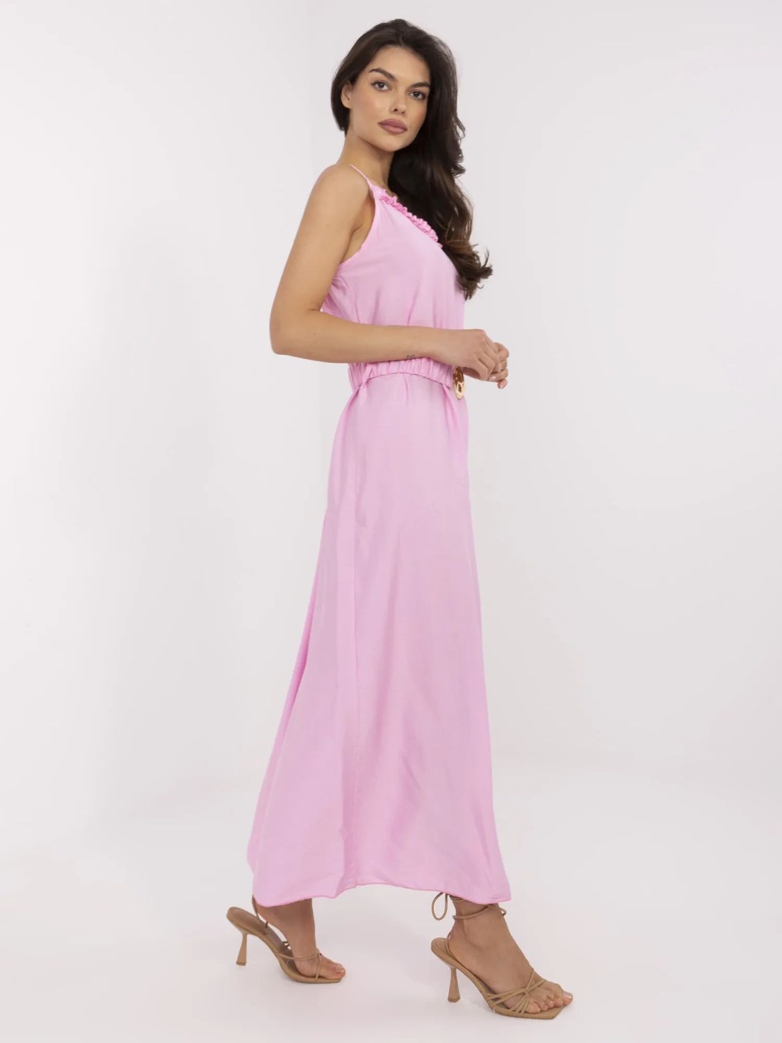 Rochie maxi cu curea în roz