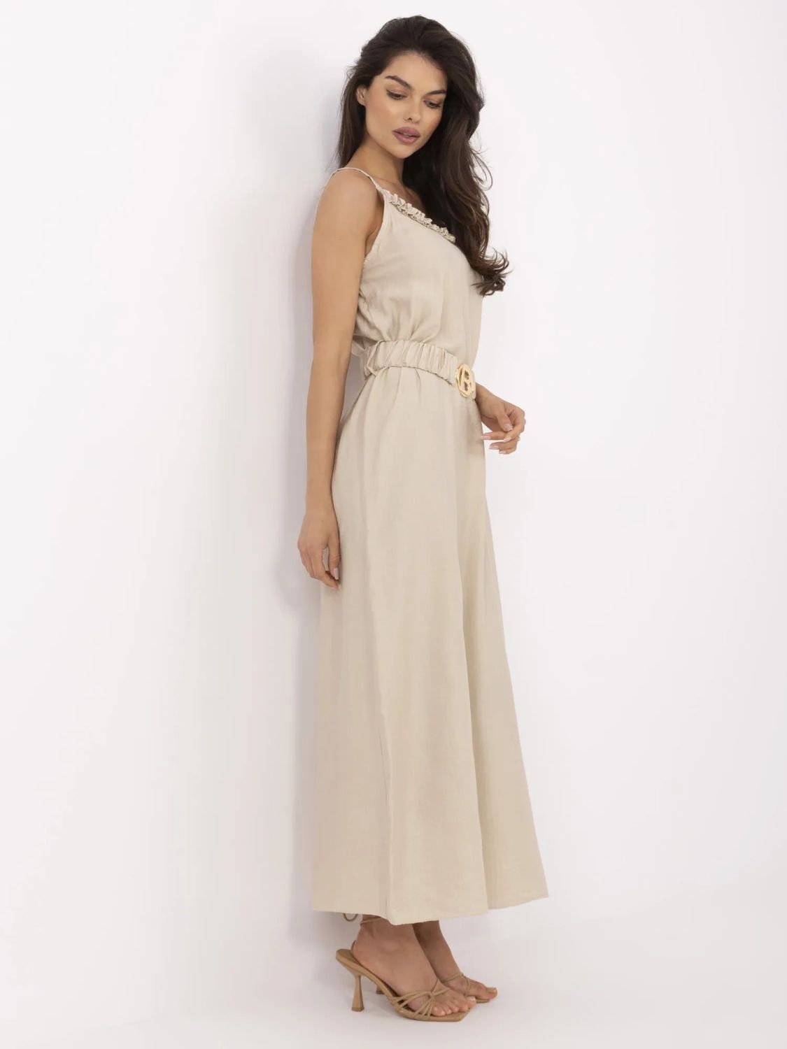 Rochie maxi bej cu curea