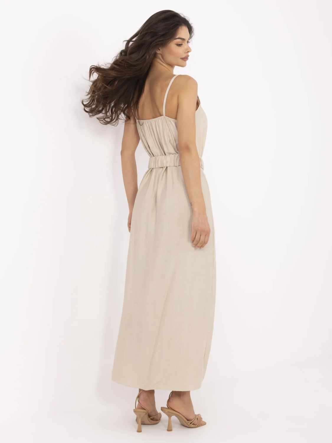 Rochie maxi bej cu curea