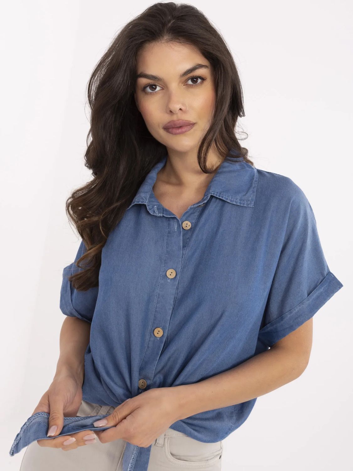 Bluză elegantă albastră din Tencel
