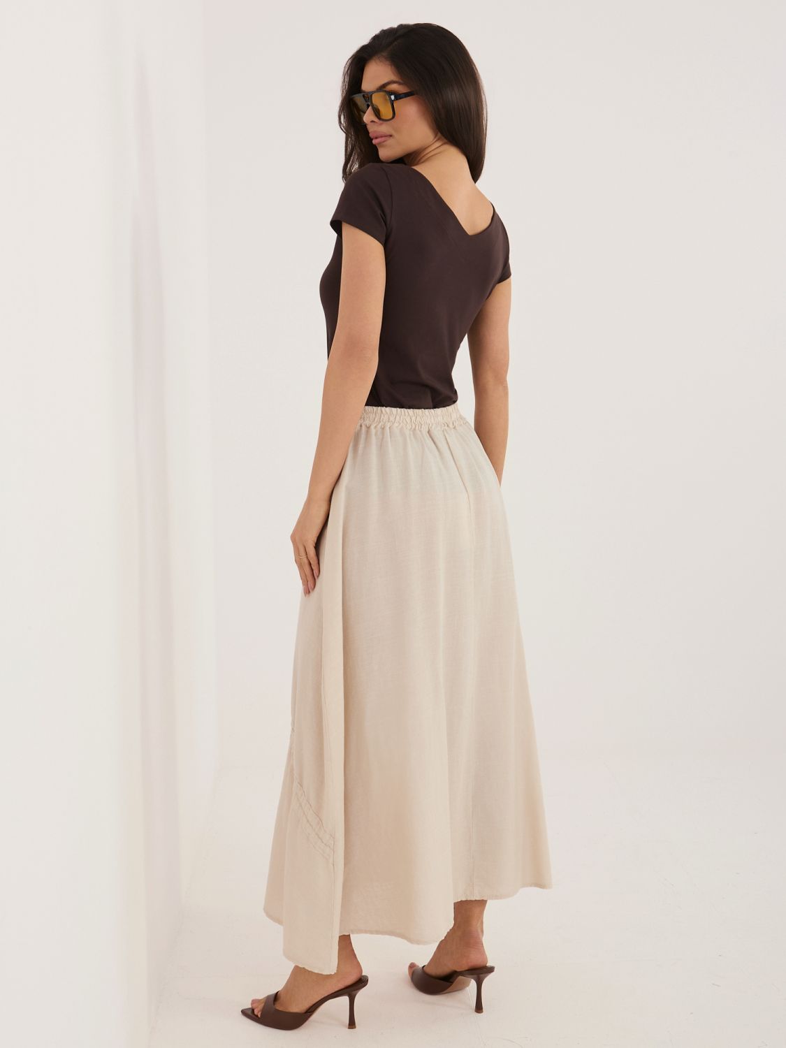 Fustă midi bej cu cordon