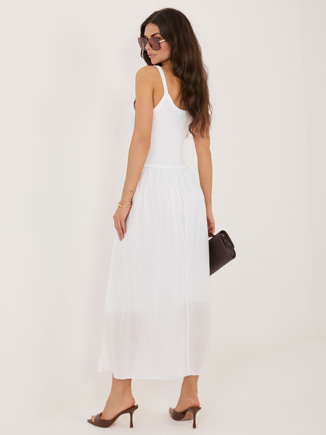 Rochie maxi albă evazată cu căptușeală