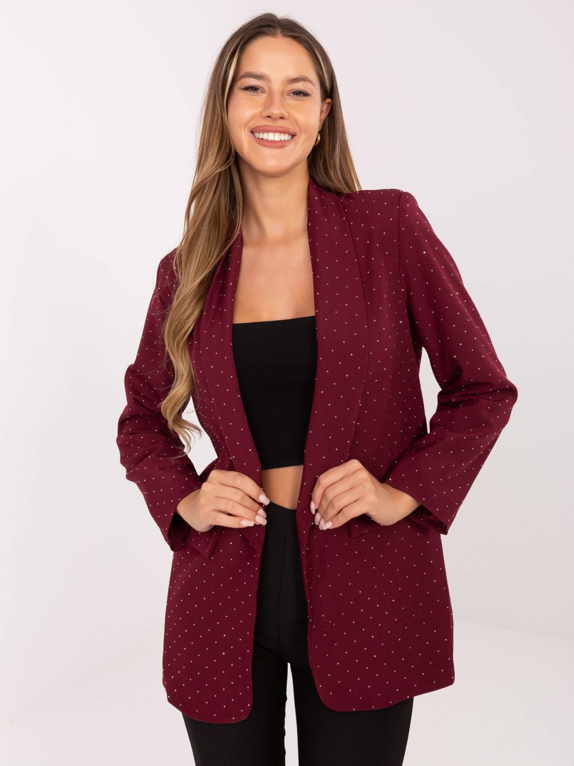 Sacou elegant bordo cu aplicație și căptușeală