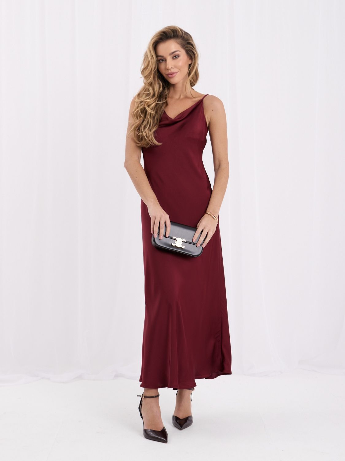 Rochie midi bordo cu bretele reglabile