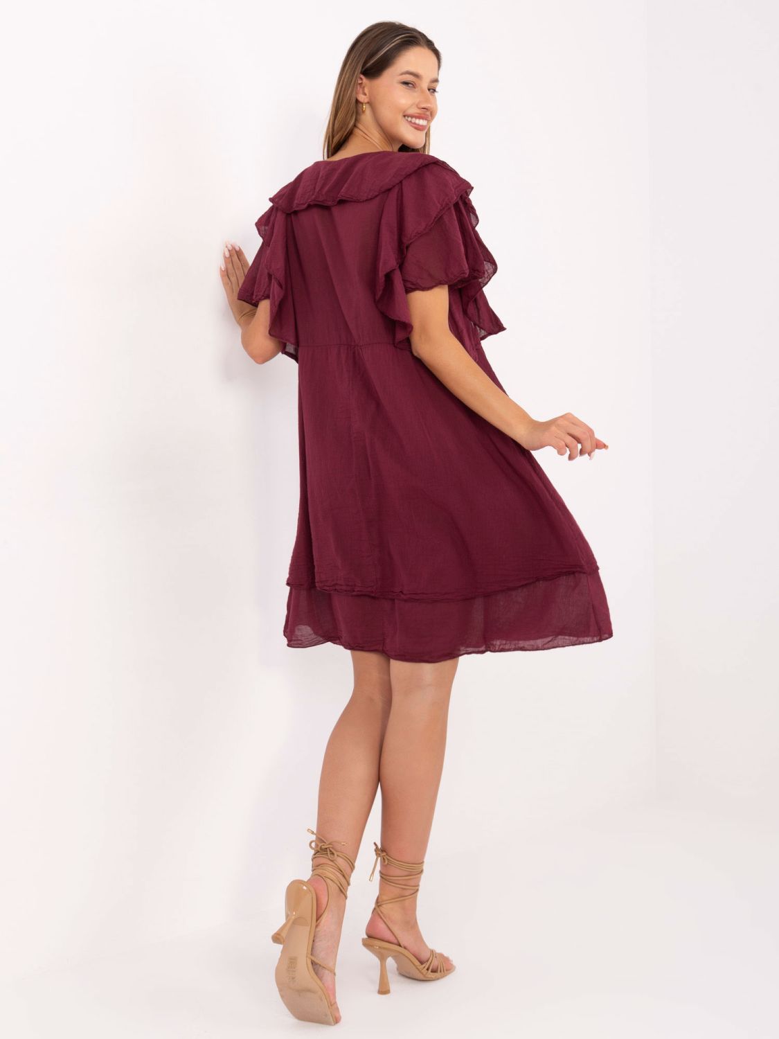 Rochie oversize cu mâneci scurte în culoarea bordó
