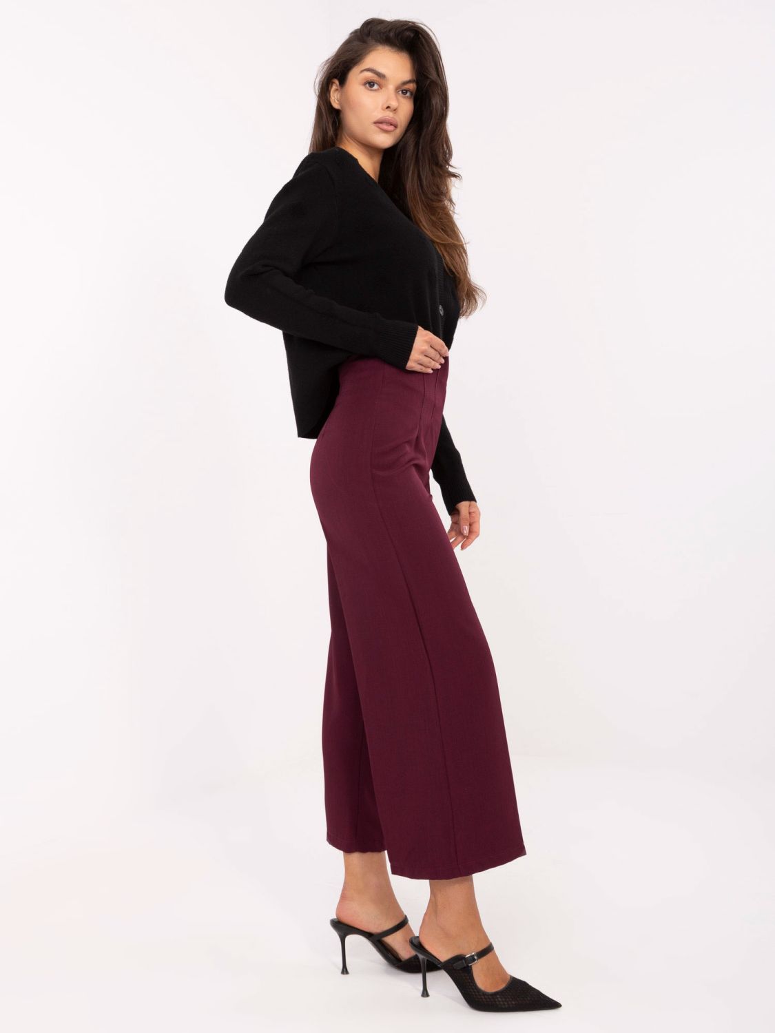 Pantaloni eleganți largi în culoare bordo