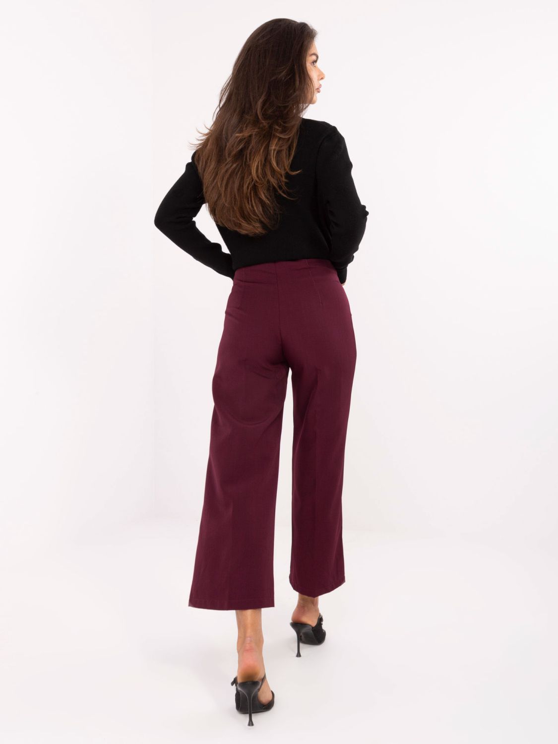 Pantaloni eleganți largi în culoare bordo