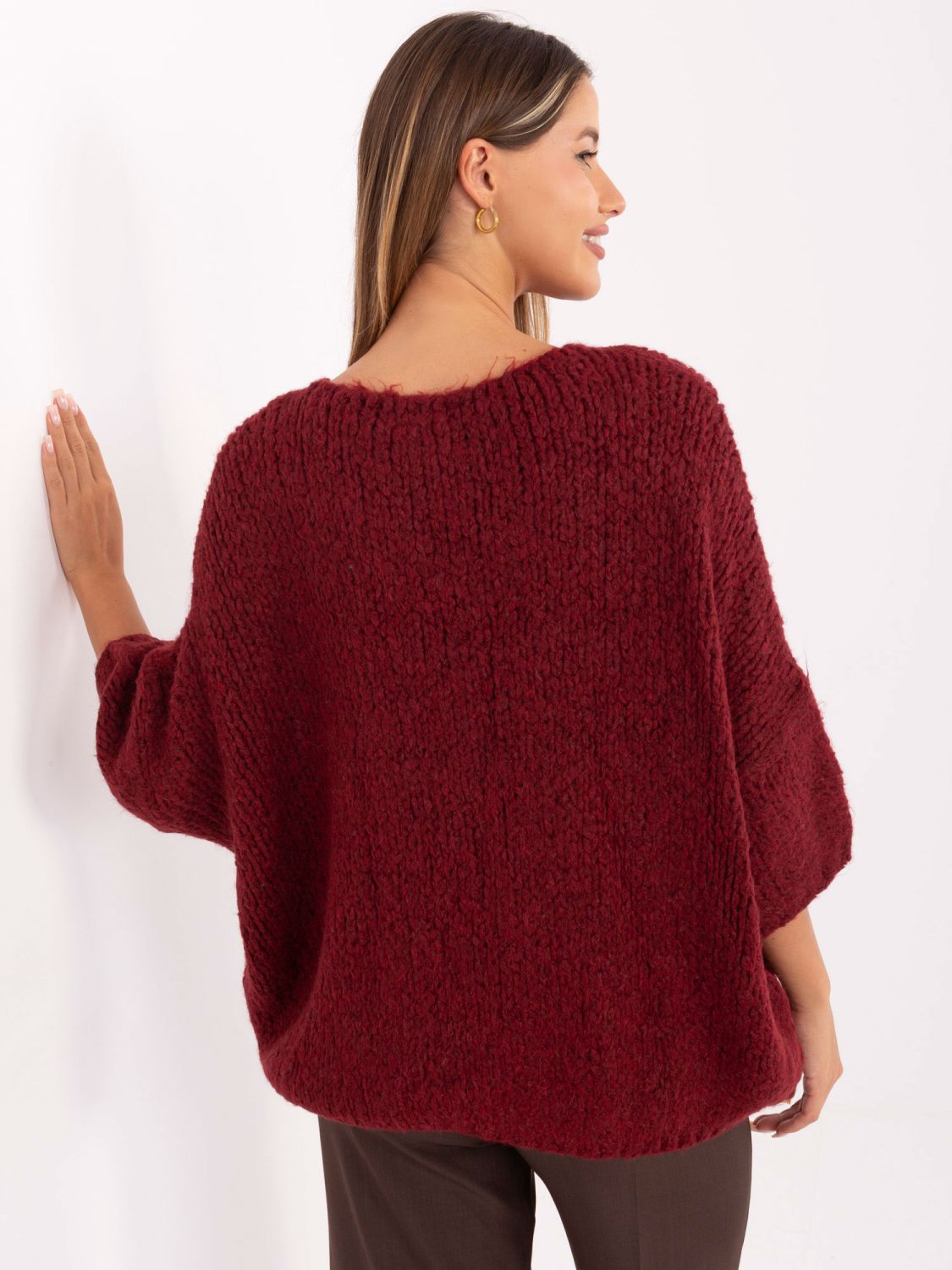 Pulover elegant bordeaux cu mâneci 3/4