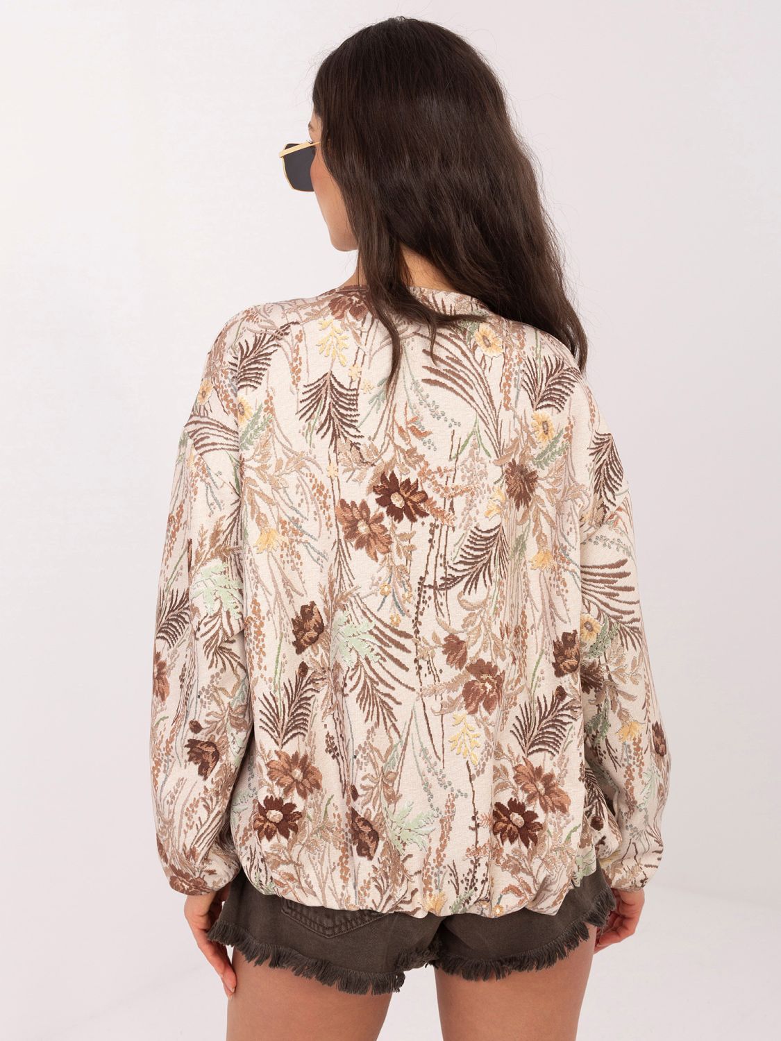 Geacă bomber maro cu imprimeu floral și căptușeală