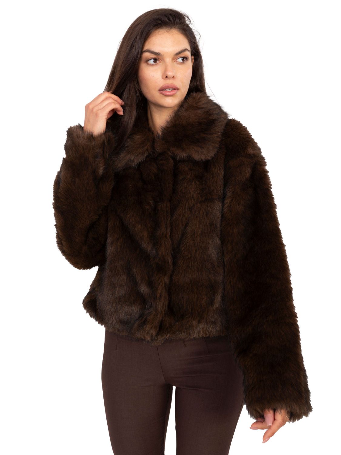Jachetă elegantă de iarnă în culoare maro închis