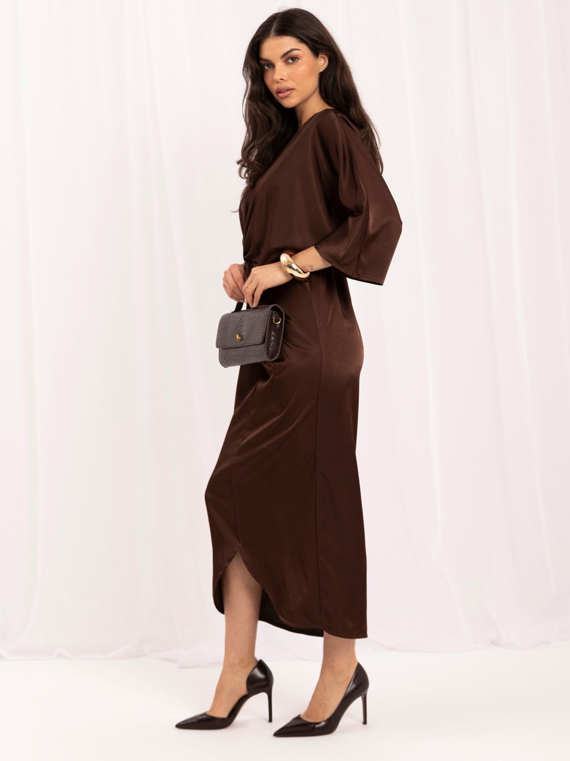 Rochie midi asimetrică maro