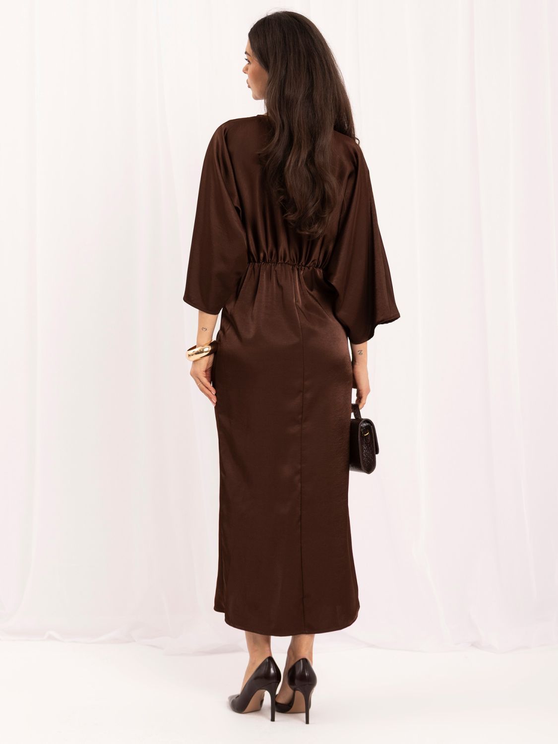 Rochie midi asimetrică maro