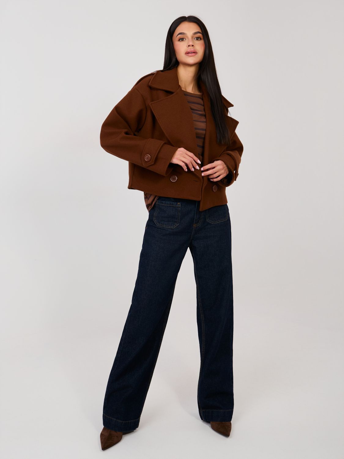 Tricou maro din bumbac cu dungi și mânecă scurtă