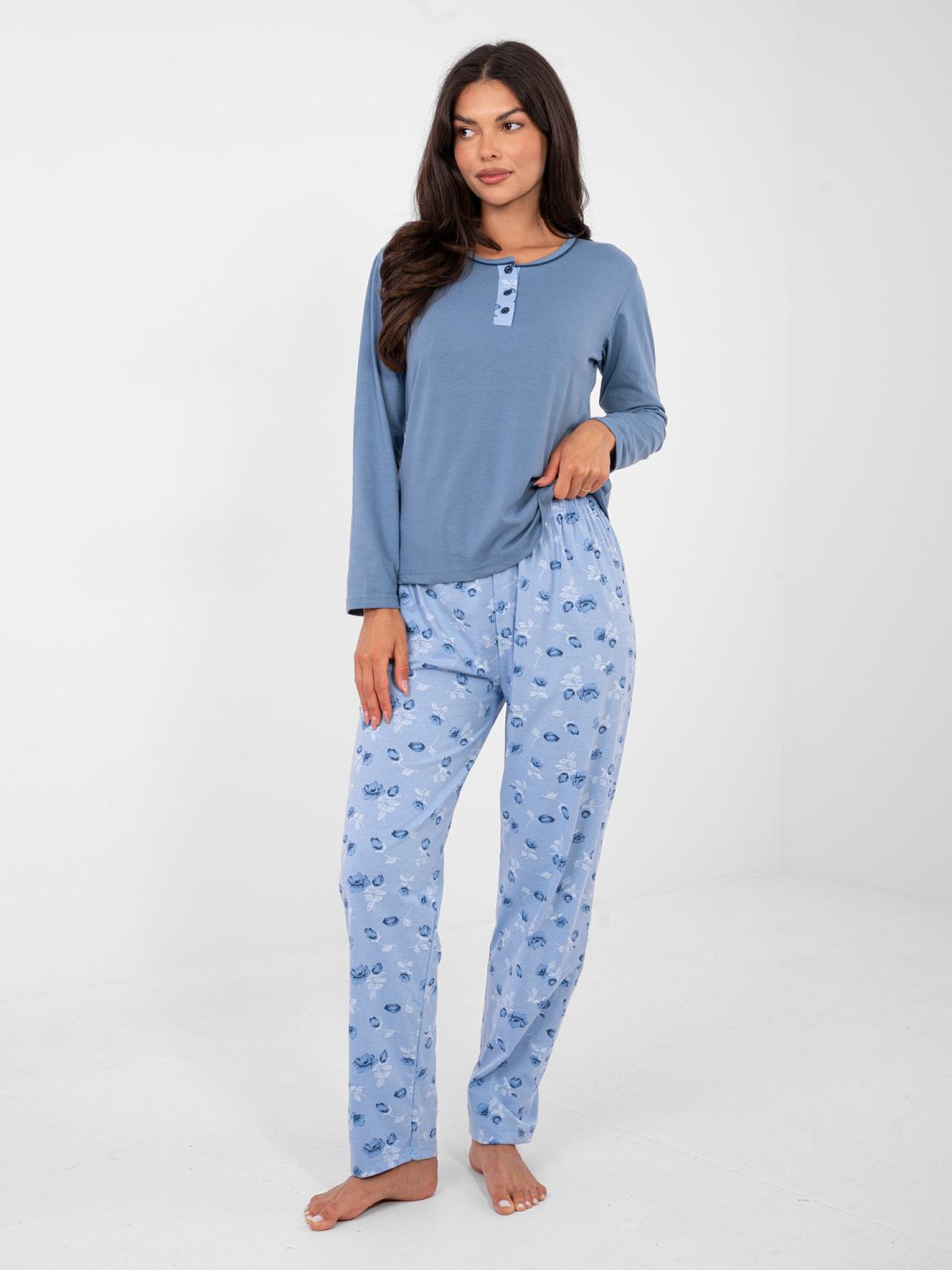 Pijamă din bumbac cu model floral pentru femei