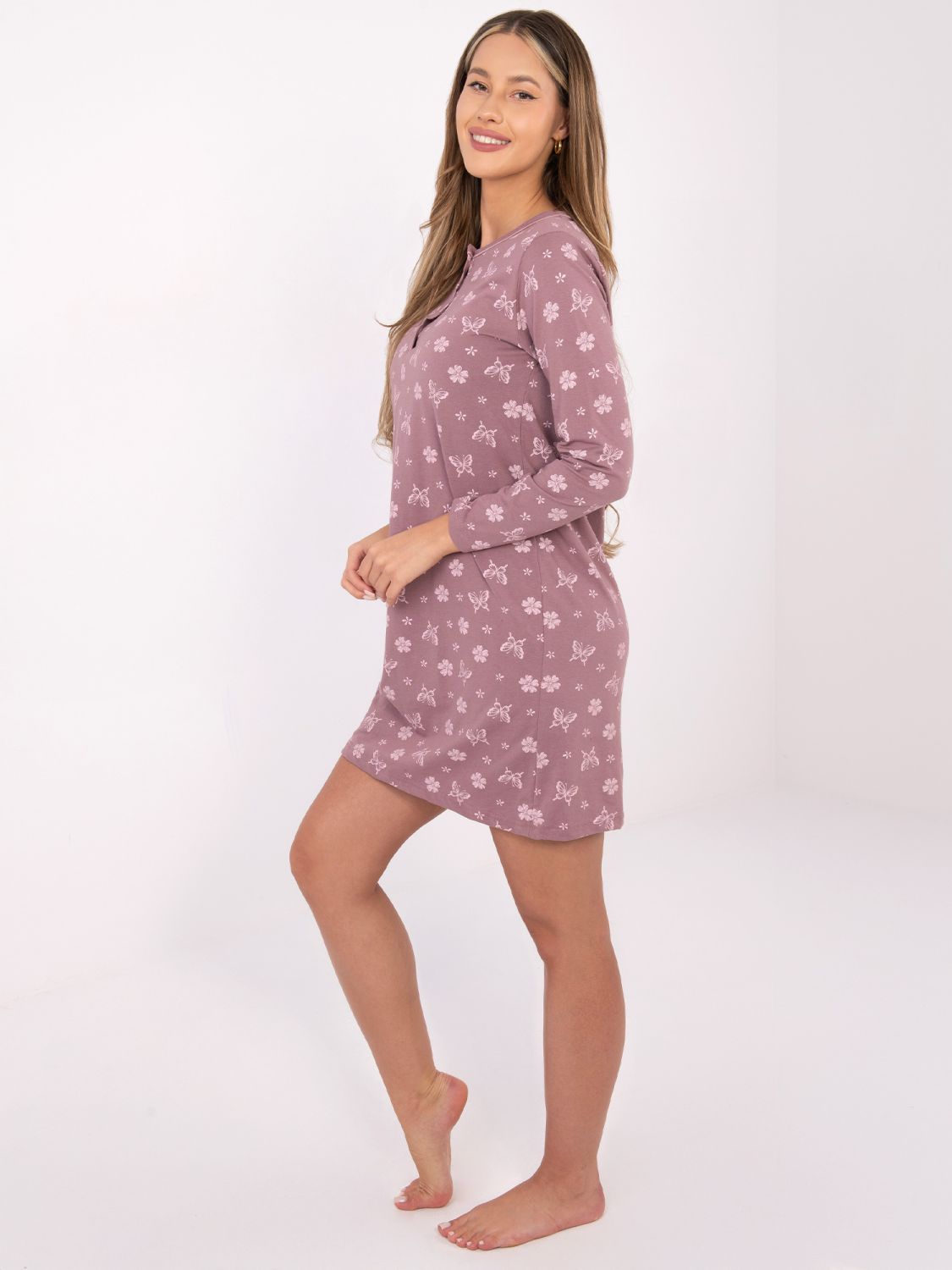 Cămașă de noapte cu mâneci lungi, roz închis