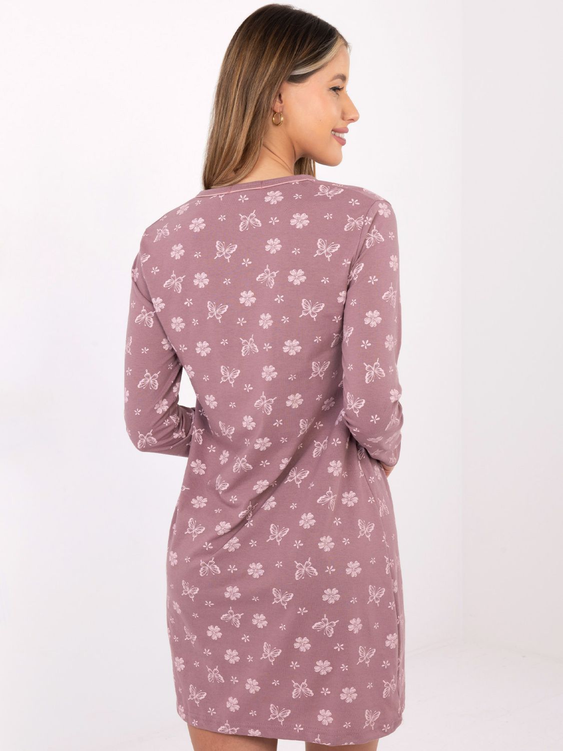 Cămașă de noapte cu mâneci lungi, roz închis