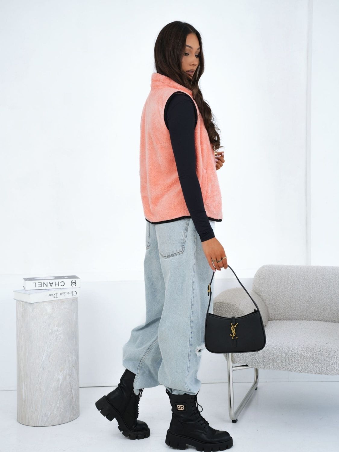 Vestă din blană artificială portocalie