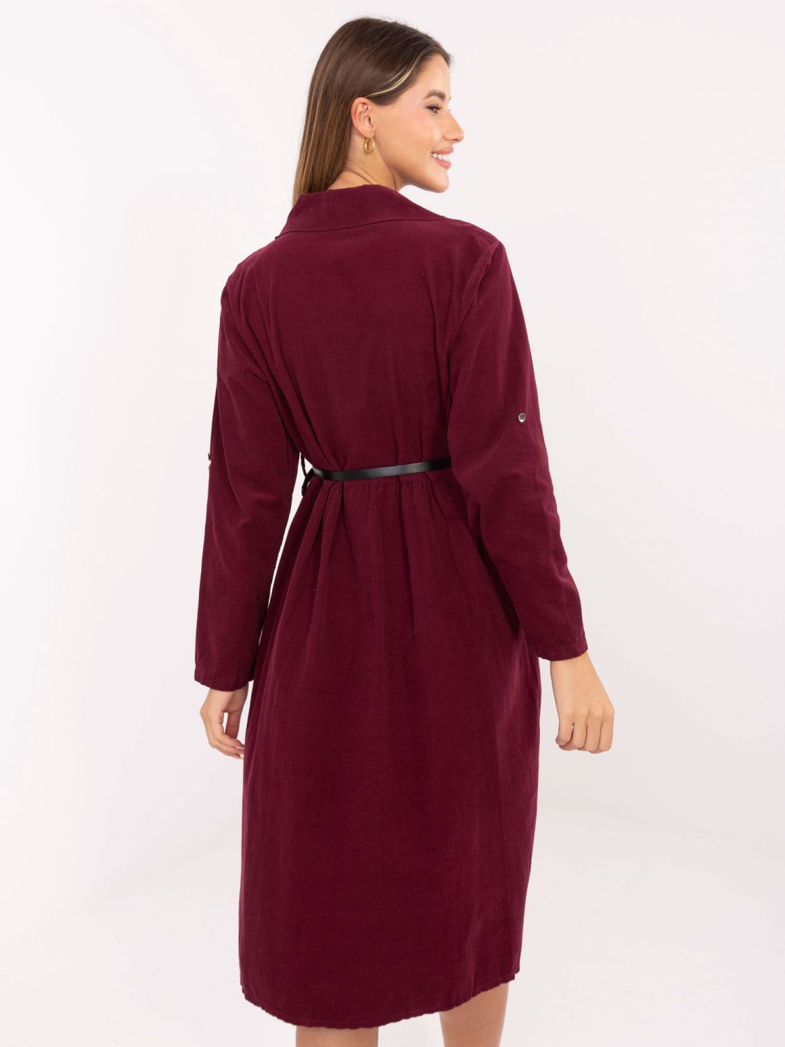 Rochie cămașă midi bordo cu curea