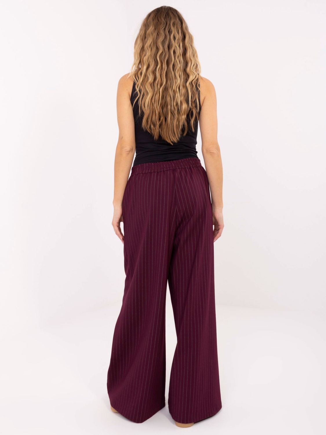 Pantaloni palazzo eleganți cu dungi, bordo