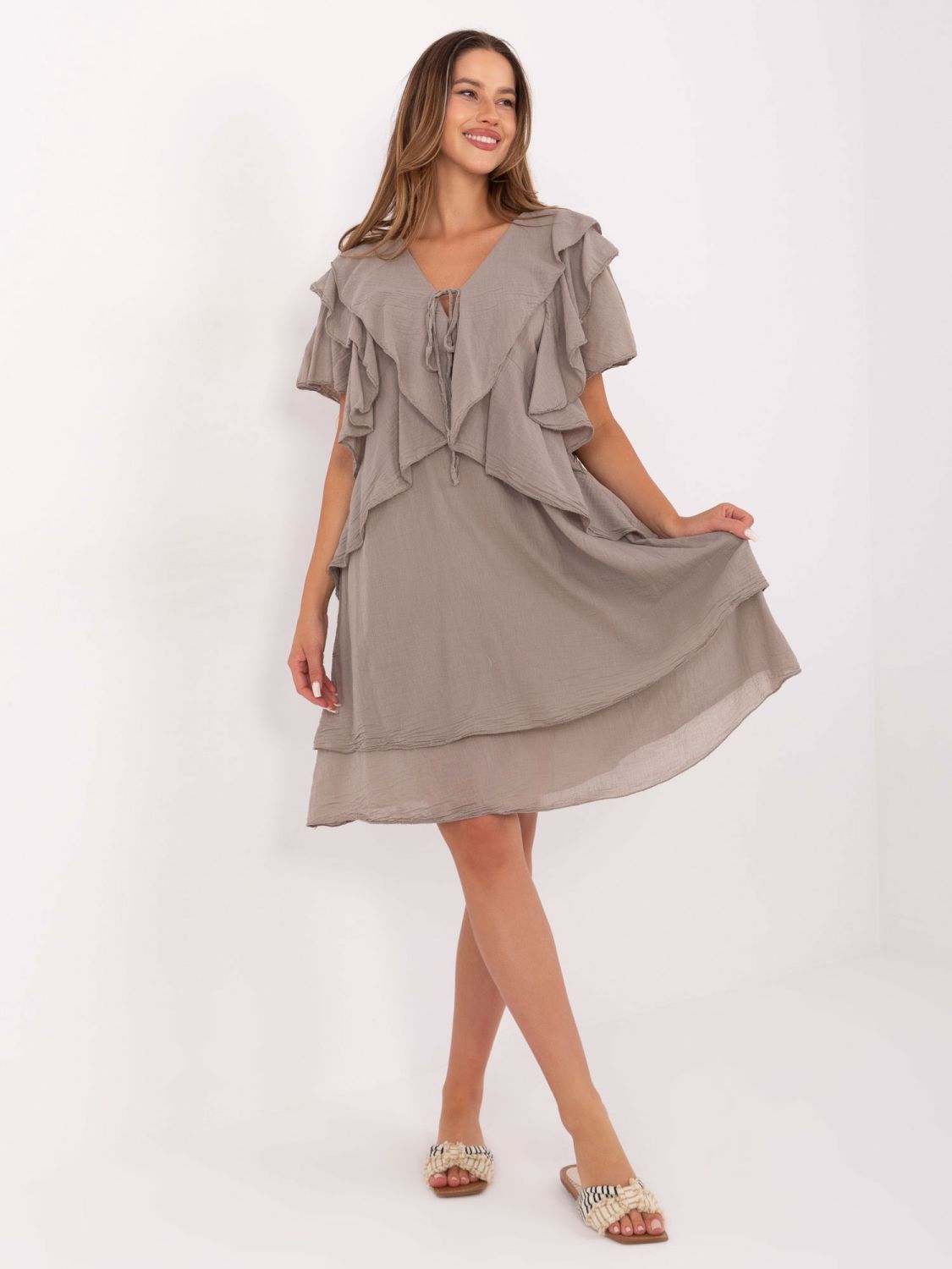 Rochie oversize bej cu mâneci scurte