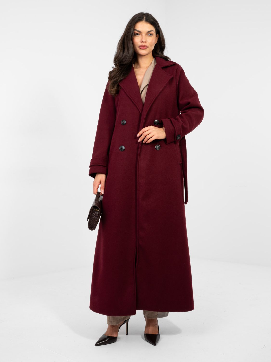 Palton roșu elegant de tranziție cu curea