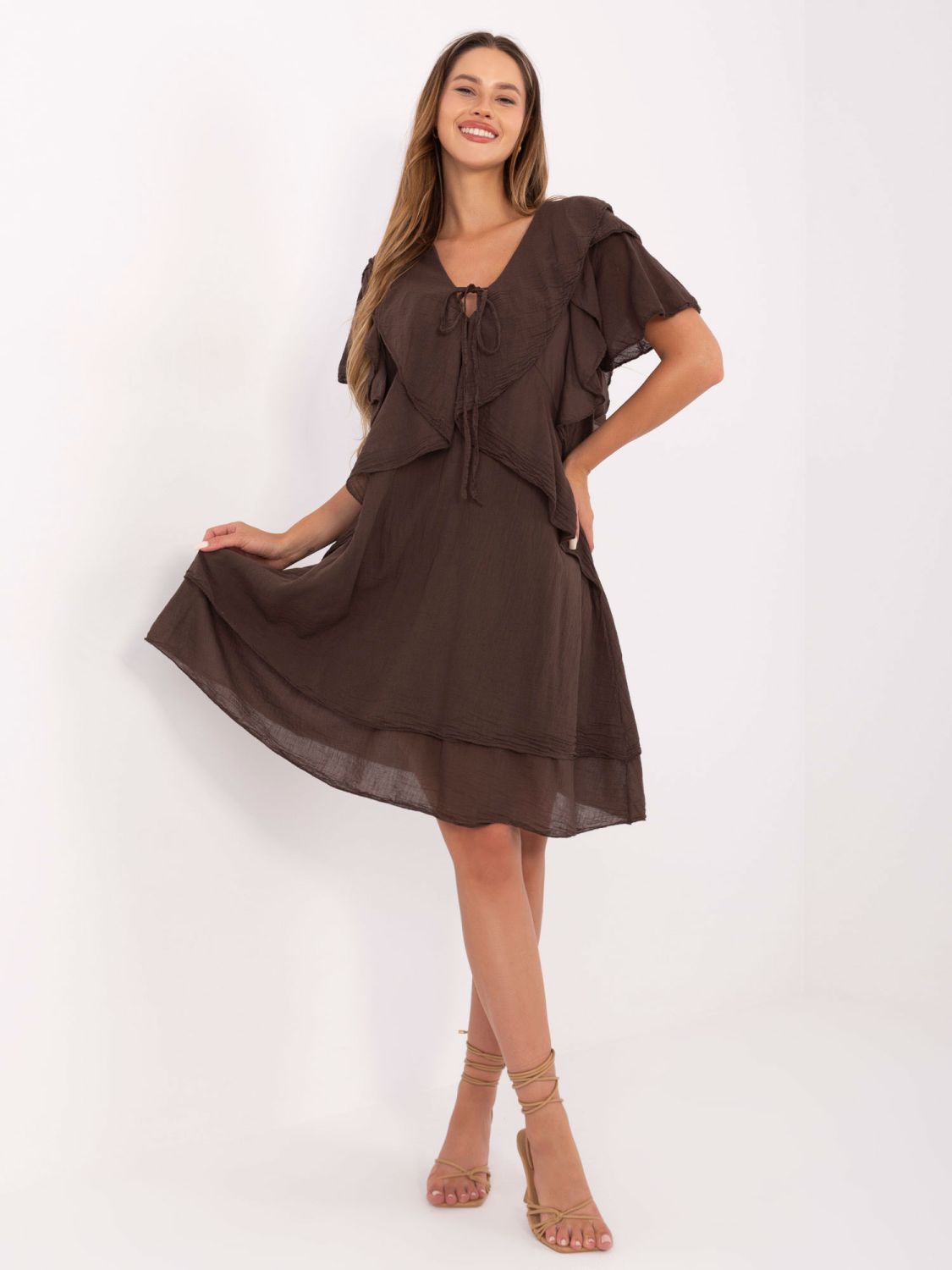 Rochie oversize maro cu mâneci scurte
