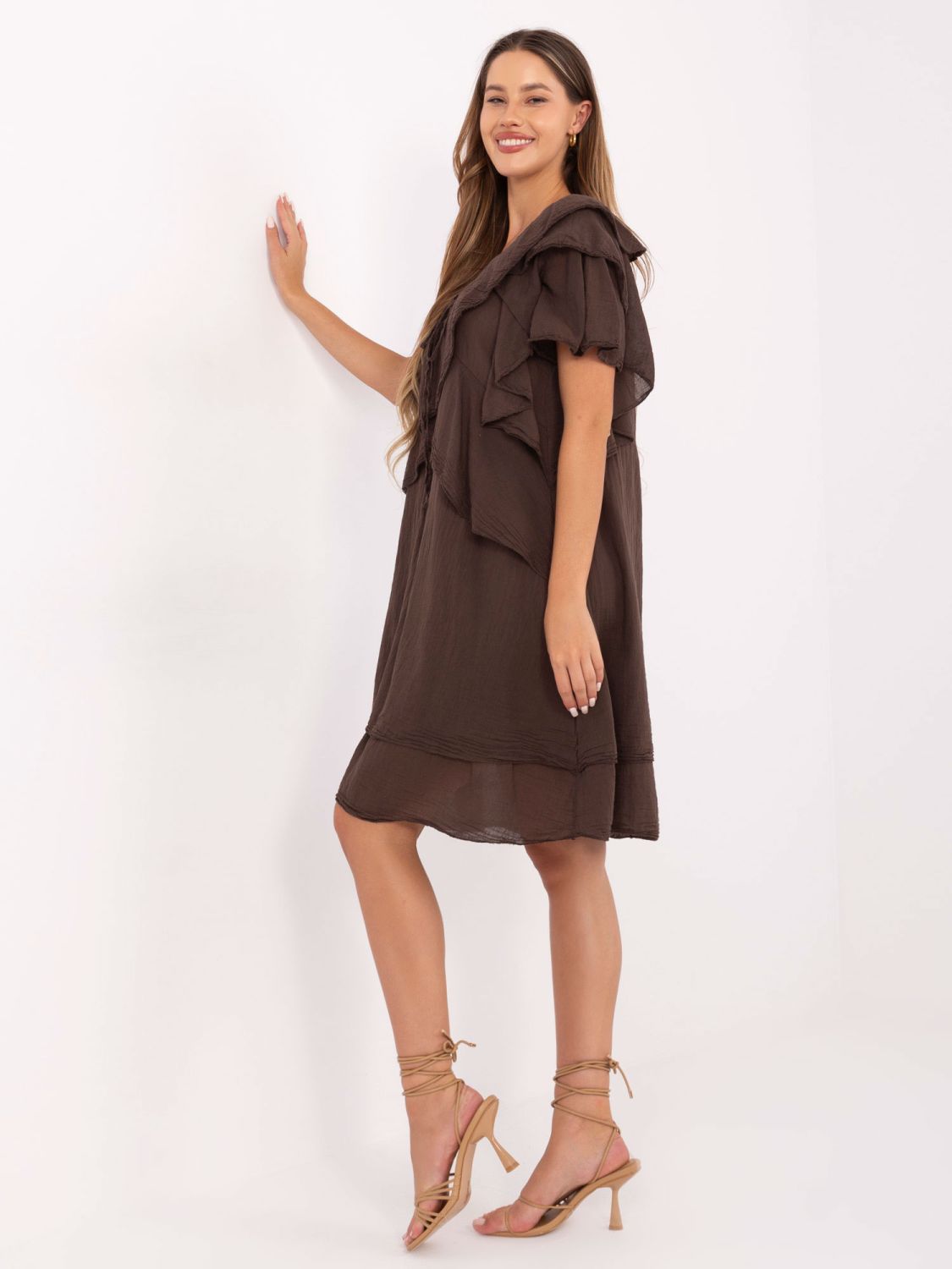 Rochie oversize maro cu mâneci scurte