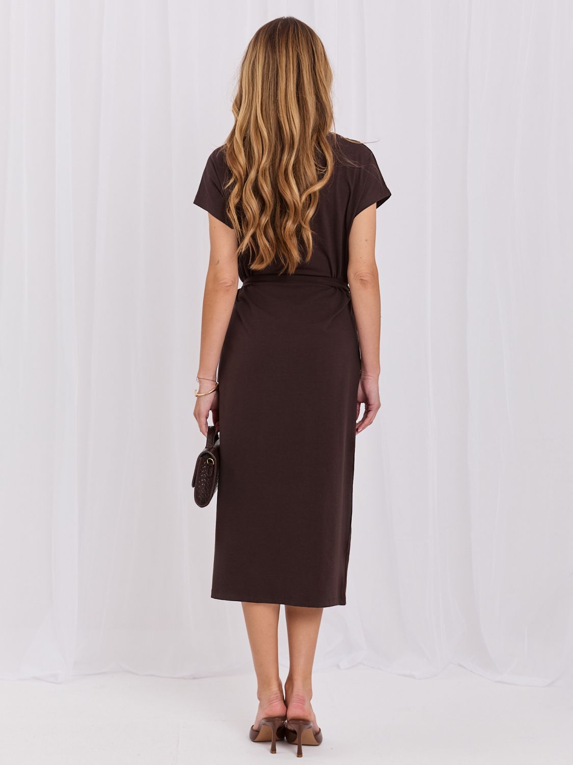 Rochie midi maro cu curea