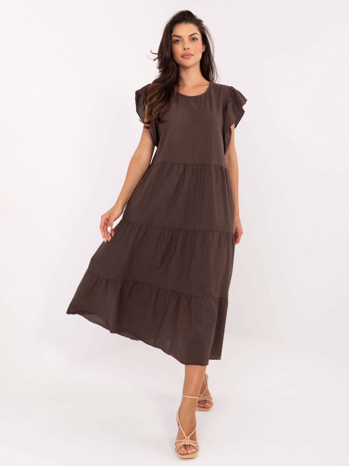 Rochie midi oversize în culoare maro închis