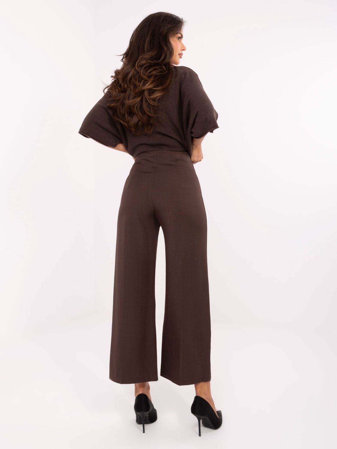 Pantaloni eleganți maro cu talie înaltă