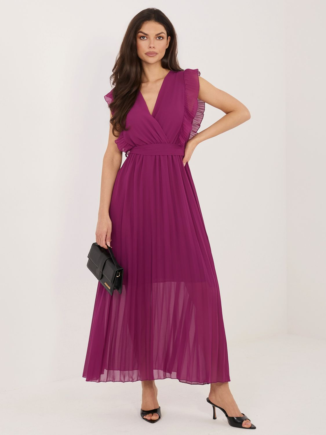 Rochie midi evazată mov închis cu curea