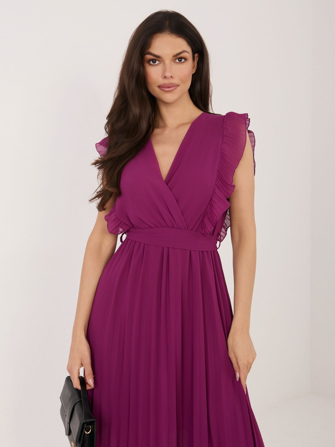 Rochie midi evazată mov închis cu curea