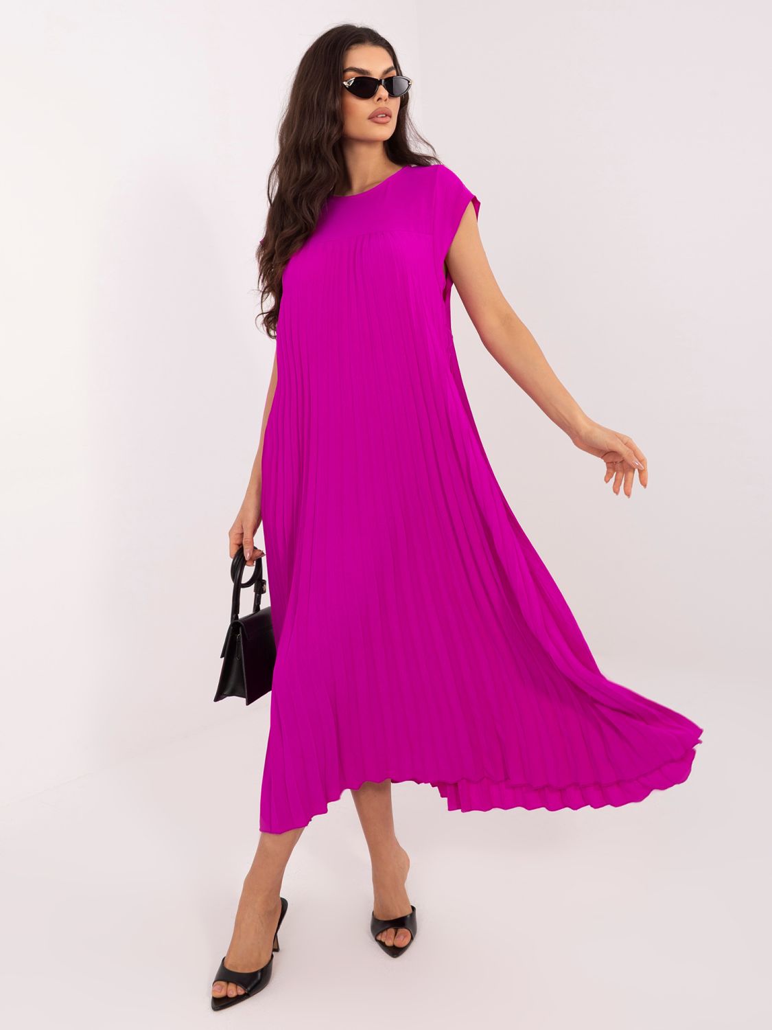 Rochie midi mov cu buzunare, tip cocktail