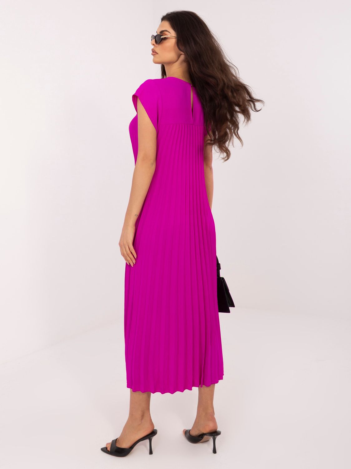 Rochie midi mov cu buzunare, tip cocktail