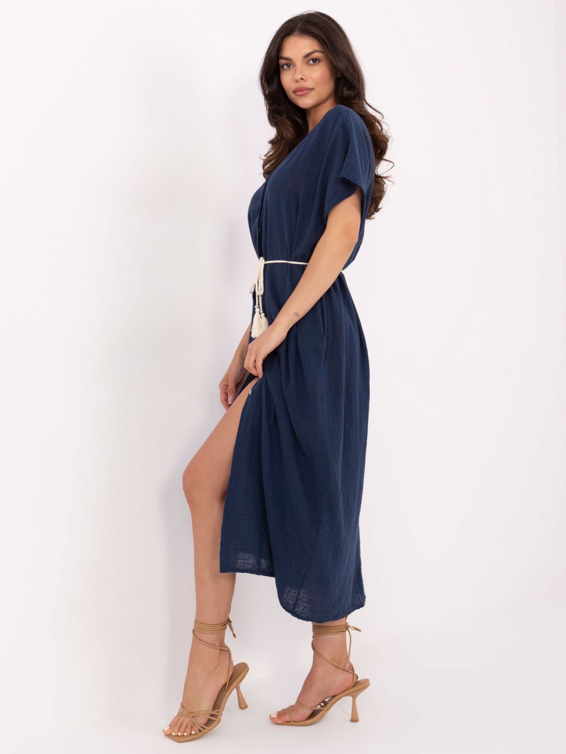 Rochie de vară oversize albastră cu curea și buzunare